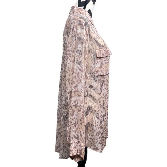 Equipment 100% Silk Sheer Leopard Print Long-Sleeve Button Down Front Blouse - Picture 3 of 12